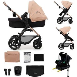 Kinderkraft MOOV 2 3-in-1 modulair systeem tot 26 kg, met ovetto I-SIZE 40-75 cm, MINK FX, omkeerbare kinderwagen voor moeder en weg, verstelbare rugleuning, EVA-wielen, beige