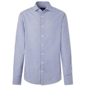 Hackett London Tencel katoenen geruit overhemd heren, Marineblauw Wit