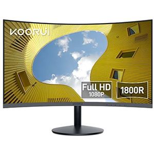 KOORUI Gebogen pc-monitor – VA-paneel 23,6 inch, FHD-resolutie (1920 x 1080), 1800R, 60Hz, 5ms, HDMI, VGA, kantelinstelling, 178° kijkhoek, gebogen gaming-monitor, zwart, 24N5C