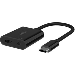 Belkin RockStar USB-C 3,5 mm audio-adapter + oplader (audio-adapter met USB-C Power Delivery van 60 W, voor iPhone 15, iPad Pro, Galaxy, Note, Google Pixel, LG, Sony Xperia enz., zwart)