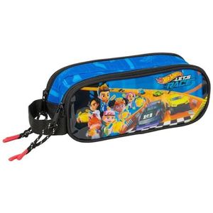 Safta - HOT WHEELS LET'S RACE - Dubbele Etui - Blauw/Zwart - Polyester