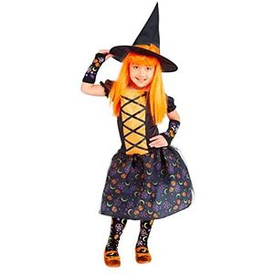 Rubies Moonlight oranje heks voor meisjes, lila jurk, hoed en kousen, origineel, Halloween, carnaval en verjaardag, S8672-L
