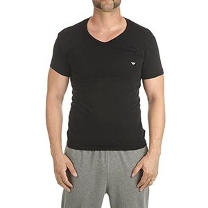 Emporio Armani T-shirt met V-hals voor heren, 2 stuks, basic logo, set van 1, Nero/Grigio