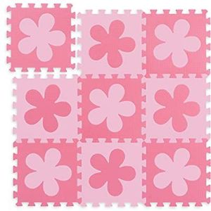 Relaxdays Puzzelmat met bloemen, 9-delig, voor kinderen, EVA-schuim, vrij van schadelijke stoffen, speeloppervlak 91,5 x 91,5 cm, roze