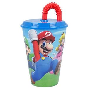 ALMACENESADAN 2711; glas met wandelstok Super Mario; gemaakt van kunststof; BPA-vrij; inhoud 430 ml