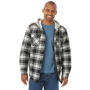 Wrangler Authentics Lange mouwen Quilted Lined Flannel Shirt Jacket With Hood Button Down Shirt Heren, Kaviaar met zwarte capuchon