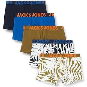 JACK & JONES JACCALM Leaves Trunks Lot de 5 boxers pour homme, blazer bleu marine, lot : bleu nautique, olive Branche-Olive Branche-Navy Blazer, taille L, Navy Blazer/Pack:nautical Blue - Olive Branch
