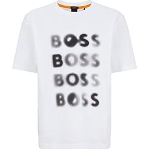 BOSS Heren Teetrury 2 T-Shirt Relaxed Fit uit katoen-jersey met kunst-logo-motief, wit, L, Wit.