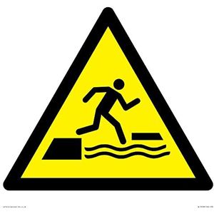 W068 Panneau d'avertissement : Falling in water when step on or off a Floating surface - 300 x 300 mm - S