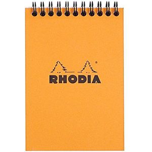 RHODIA 13500C – Notitieblok met spiraalbinding (volledige binding) oranje – A6 – kleine ruitjes | 80 afneembare vellen, licht papier 80 g, – omslag van gecoate kaart, zacht en robuust – Classic