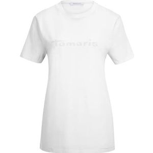 Tamaris T-shirt à col rond avec logo AALEN pour femme, Blanc éclatant., S