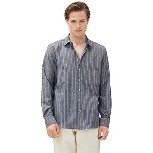Koton T-shirt met lange mouwen van katoen, normale pasvorm, klassieke kraag voor heren, 03 K (grijze streep)