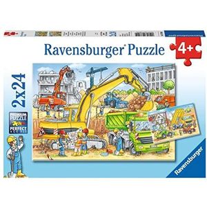 Ravensburger - Kinderpuzzel - Puzzels 2x24 p - Veel werk op de bouwplaats - Vanaf 4 jaar - 07800, Niets