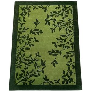 Groen tapijt 100% wol 170 x 240 cm handgemaakt designer blad handgetuft