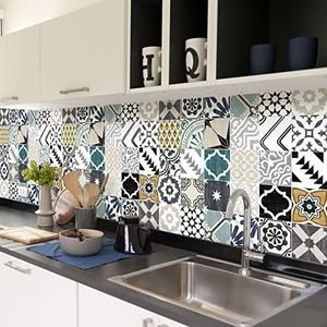 Ambiance Muurstickers, zelfklevend, voor keuken, badkamer, 30 stickers, cementtegels, 100 x 120 cm