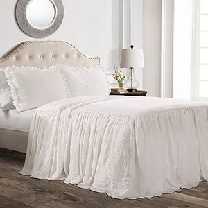 Lush Decor 3-delige beddengoedset met ruches rok, super kingsize bed, wit