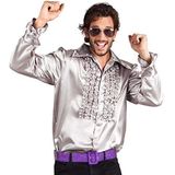 Boland - Disco shirt met ruches, zilver, voor heren, kostuum, party, themafeest, carnaval