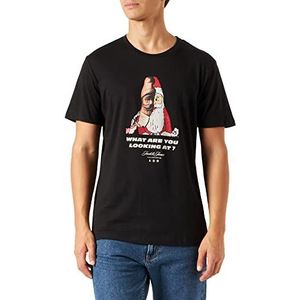 Jack & Jones Jorxmas Tee Ss Crew Neck Xmas T-shirt met korte mouwen voor heren, zwart.