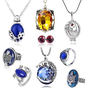 HJYZY 9-delige set sieraden uit de serie Vampire Diaries met oorbellen, halsketting, medaillon, ring, zink, diamant, Zink, Diamant