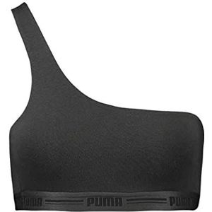 PUMA One Shoulder Heart Top Sportbeha voor dames, zwart.