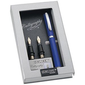 Online 36653 Vision Blue kalligrafieset met 3 kalligrafieveren, breedte 0,8, 1,4, 1,8 mm, kalligrafie-inktpatronen in elegante geschenkdoos, blauwe vulpen