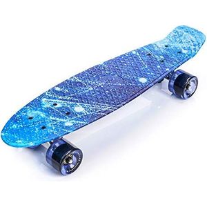 Compleet Retro Plastic Skateboard - Ideaal voor Kinderen en Tieners - Jongens en Meisjes - Kunststof Miniboard met Print - Cruiser board (B-GALAXY)
