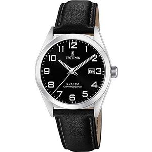 Festina Heren analoog kwartshorloge met lederen band F20446/3, zwart, armband, zwart., armband