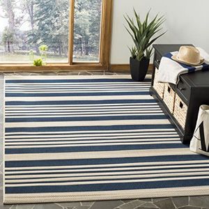 Safavieh Rechthoekig tapijt voor binnen en buiten, collectie CY6062, marineblauw/beige, 122 x 170 cm, voor tuin, terras of elke buitenruimte