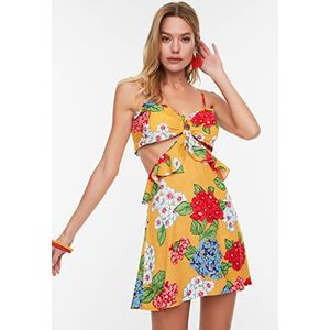 Trendyol Strandjurk van viscose met bloemenpatroon voor dames, Geel.