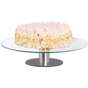 Relaxdays 1x taartplateau draaibaar op voet - taartschaal - taartstandaard glas - Ø 30 cm