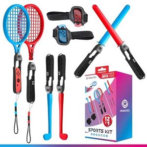 Oniverse 12-in-1 accessoires voor Nintendo Switch Sports met polsbandjes, rackets, chanbara-zwaarden, golfclubs, beenriemen en universele mouwen voor Joy Con