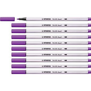 Stabilo Pen 68 - 10 hoogwaardige viltstiften met penseelpunt voor verschillende lijndiktes - STABILO PEN 68 - paars