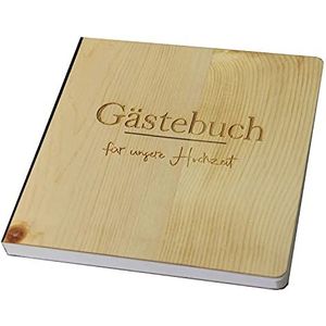 Houten gastenboek met inscriptie ""Guestbuch für unser wochzeit"", fotoalbum en familieboek voor bruiloft, bestaande uit echt hout, grenenhouten omslag