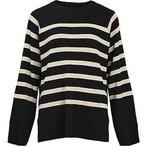 Object Objester Ls Knit Top Noos Sweater Dames, Zwart / Strepen: Sandshell, L, Zwart/strepen: Sandshell