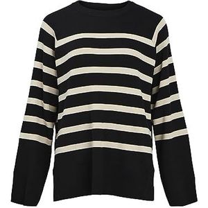 Object Objester Ls Knit Top Noos Dames Sweater, Zwart/Strepen: Sandshell, S, Zwart/strepen: Sandshell