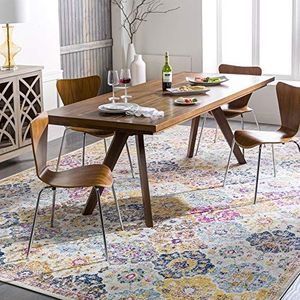 Surya Sicily Vintage Boheems tapijt, traditioneel, voor woonkamer, hal, keuken, onderhoudsvriendelijk, 120 x 170 cm, mosterd, oranje, blauw