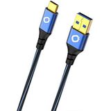 Oehlbach USB Plus C3 USB-kabel voor smartphones type A 3.0 naar type C 3.1, PVC-mantel OFC blauw/zwart, 3 meter