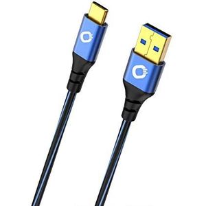Oehlbach USB Plus C3 USB-kabel voor smartphones type A 3.0 naar type C 3.1, PVC-mantel OFC blauw/zwart, 3 meter