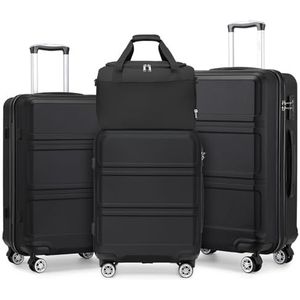 Kono Set van 4 koffers met harde schaal, licht, met TSA-slot en Ryanair cabinetas, zwart., Bagagesets