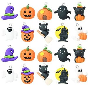 Stiesy Set van 40 Halloween hars bedels 10 stijlen platte achterkant zwarte kat spook pompoen heksenhoed voor het maken van armbanden sieraden