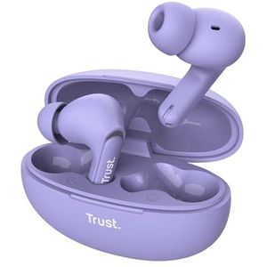 Trust Yavi Bluetooth-hoofdtelefoon, draadloos, in ear met 2 ENC-microfoons, ruisonderdrukking, 23 uur speeltijd, 35% gerecyclede kunststof, bluetooth-hoofdtelefoon, Android, iPhone, paars