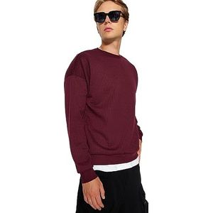 Trendyol Trendyol Man Basics Sweatshirt met ronde hals, oversized, basic, trainingspak voor heren, 1 stuk, Bordeaux