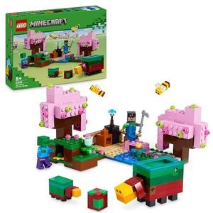 LEGO Minecraft De kersentuin in bloemen – minifiguren van de figuren uit het videospel Sunny, een snuifje, een zombie en bijen, cadeau voor gamers, meisjes en jongens vanaf 8 jaar 21260