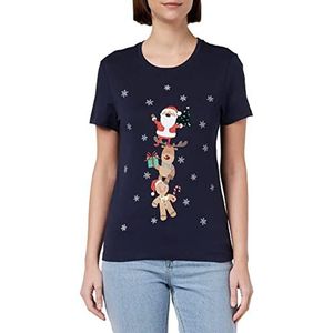 Only Onlxmas Yrsa Christmas Reg S/S Top JRS T-Shirt Femme, Night Sky/Impression : Amies, XS