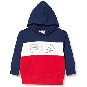 Fila Sunrise Blocked Logo Sweatshirt met capuchon voor kinderen, uniseks, Middeleeuws Blauw-True Red-Helder Wit