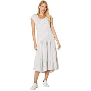 Tommy Hilfiger Tiered Stripe midi-jurk voor dames, casual jurk (7 stuks), Kaki/wit glanzend