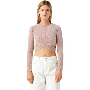 Koton Crop T-Shirt À Manches Longues Cut Out Détails Femme, Rose (250), XL