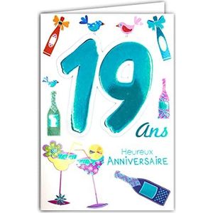 Age Mv 69-2020 verjaardagskaart voor de 19e verjaardag, jongens, meisjes, jongens, mannen, dames, cocktails, flessen, party, avond
