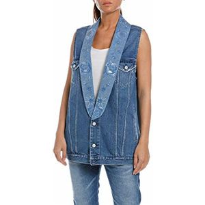 REPLAY Gilet en jean pour femme, 009 Bleu moyen, S