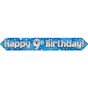 Blauwe holografische banner ""Happy 9th Birthday"", 2,7 m